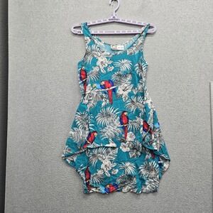 VINTAGE Malihini Hawaii Women Dress M Teal Floral Hawaiian Tank Sleeveless